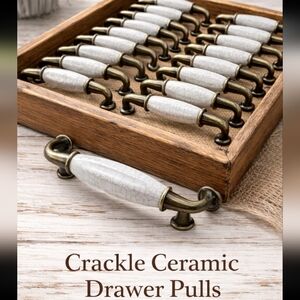 Set of 34 Vintage White Crackle Ceramic Drawer Pulls Cabinet Handles Farmhouse